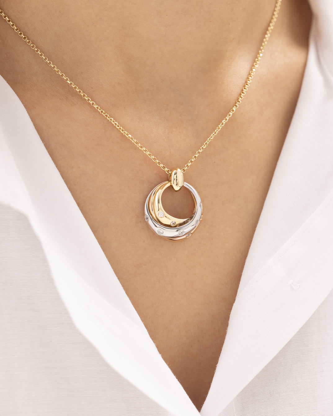 Cetaş Güneş ve Ay Taşlı 14 Ayar Altın Kolye