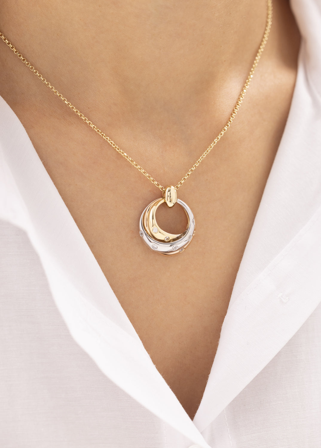 Cetaş Güneş ve Ay Taşlı 14 Ayar Altın Kolye