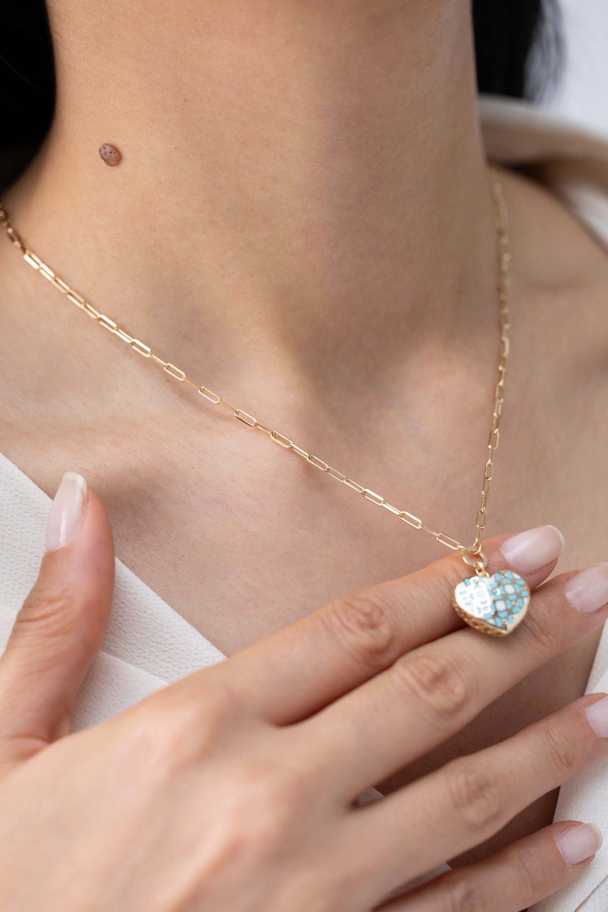 Cetaş Mine Kalpli Zincir 14 Ayar Altın Kolye