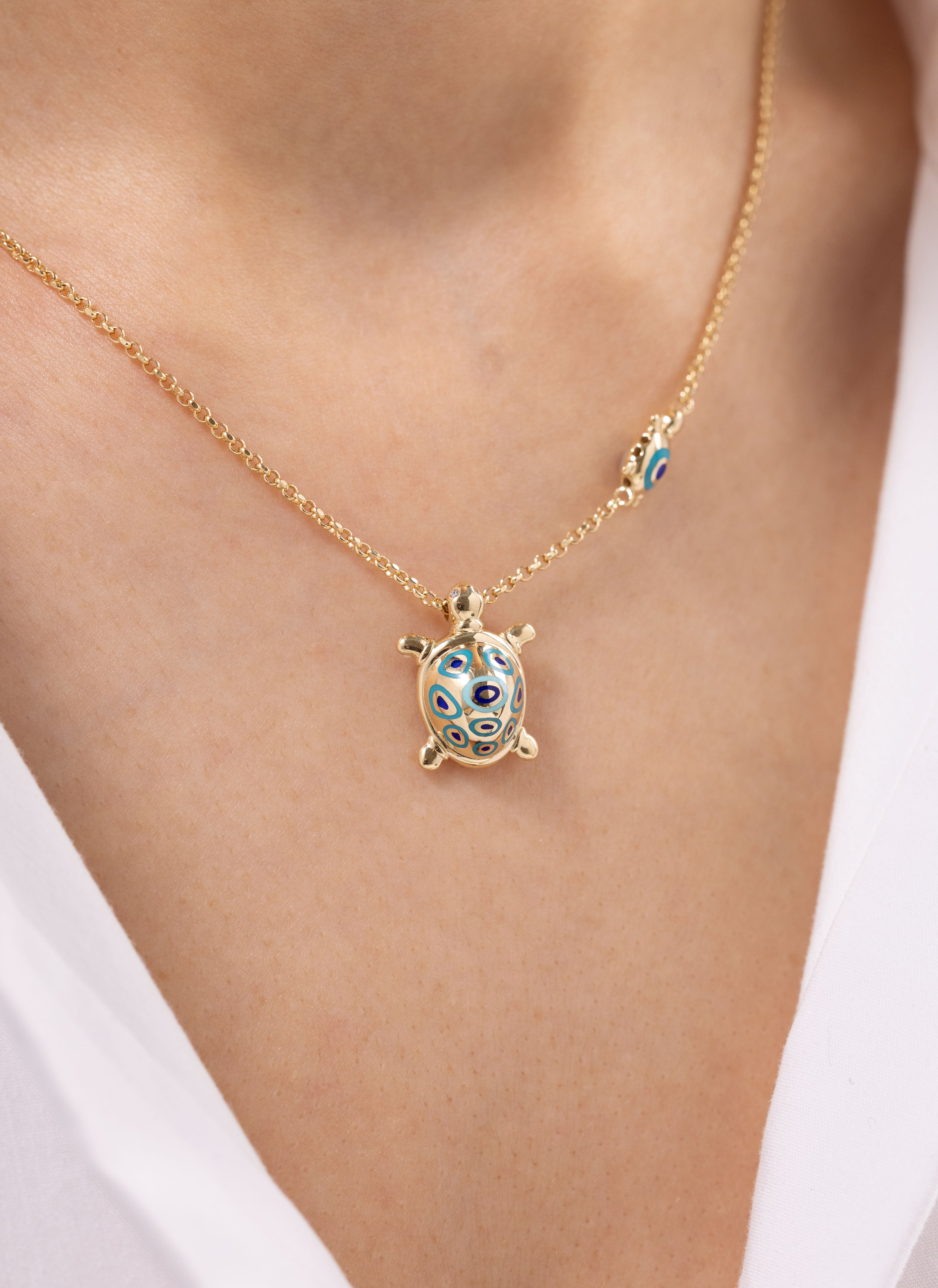 Cetaş Nazar Boncuklu Kaplumbağa 14 Ayar Altın Kolye