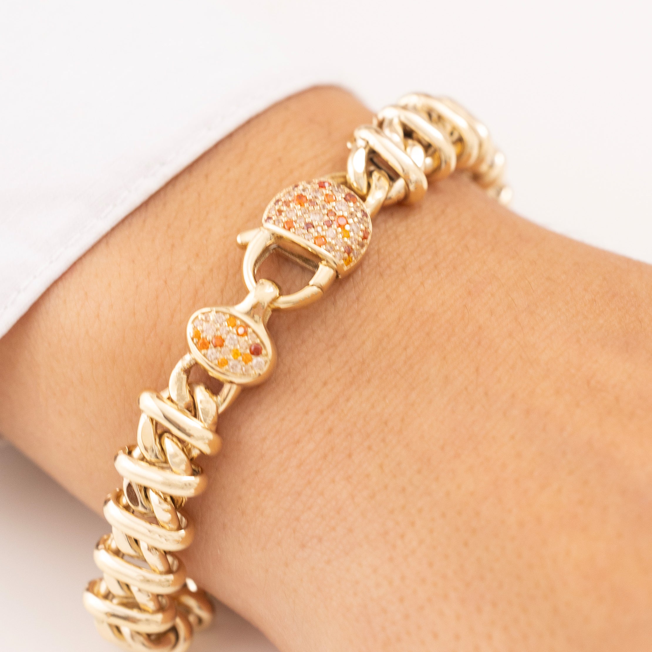 Cetaş Bir Dilek Tut Renkli Taşlı Kalın Zincir 14 Ayar Altın Bileklik