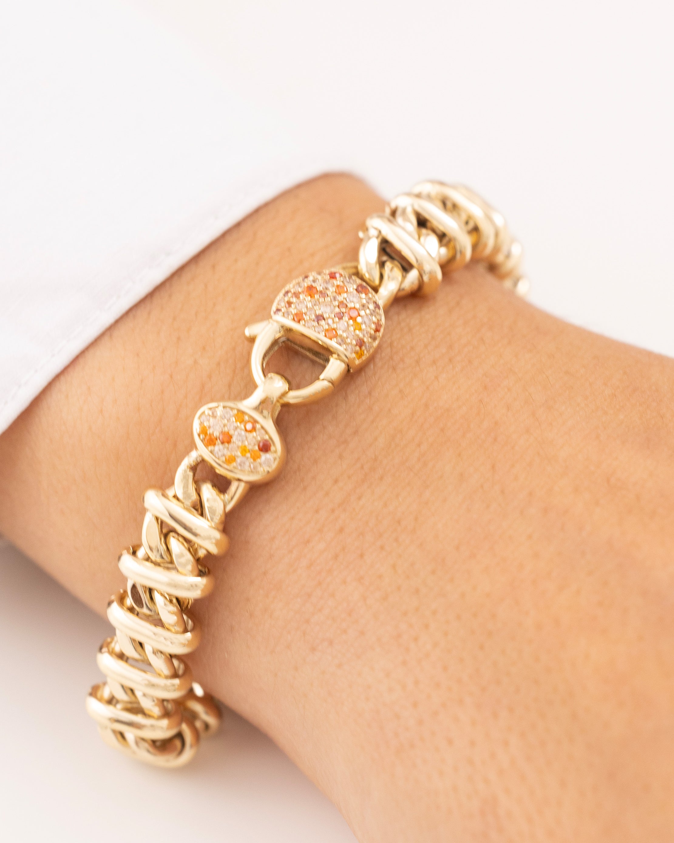 Cetaş Bir Dilek Tut Renkli Taşlı Kalın Zincir 14 Ayar Altın Bileklik