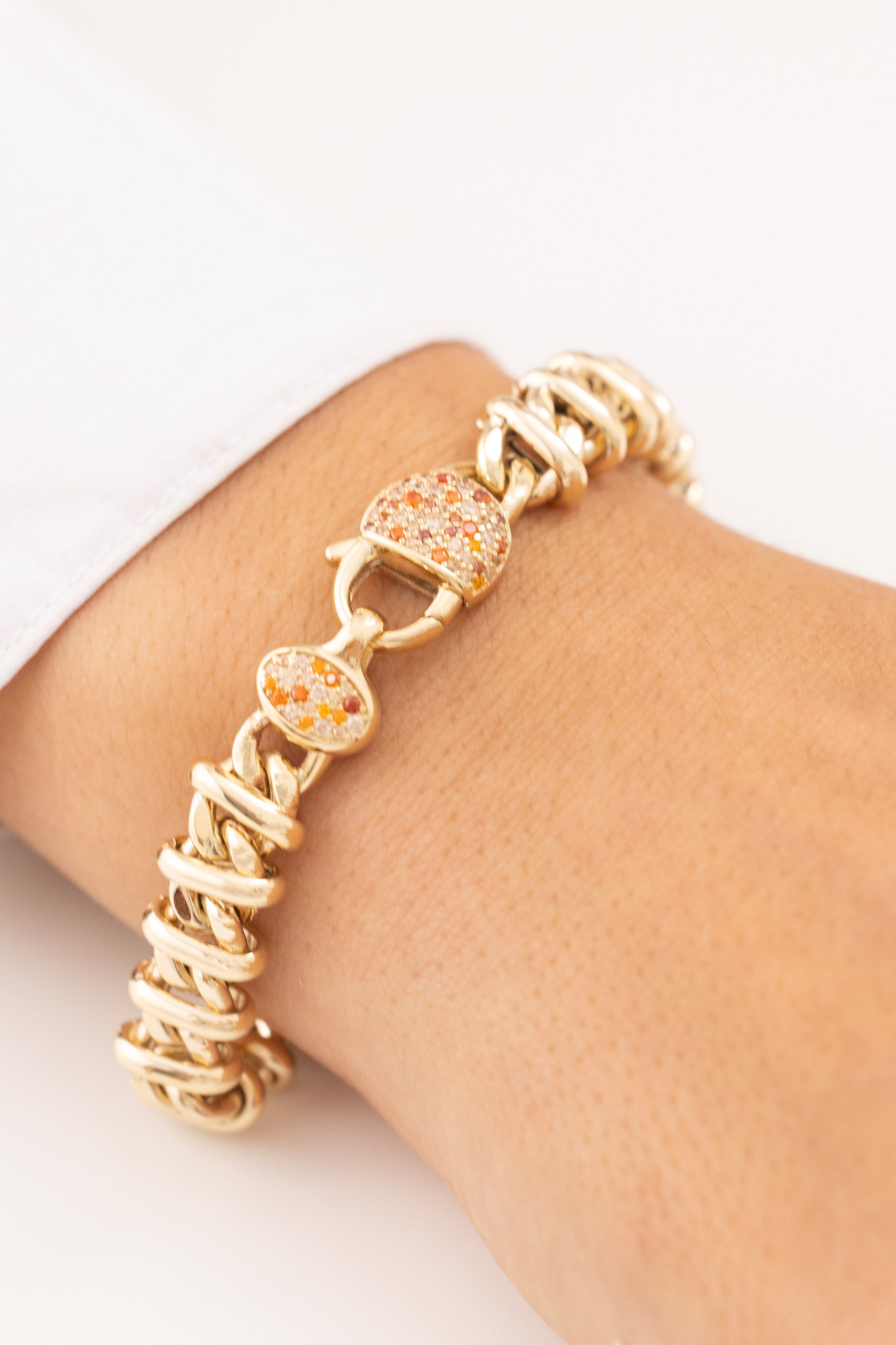 Cetaş Bir Dilek Tut Renkli Taşlı Kalın Zincir 14 Ayar Altın Bileklik