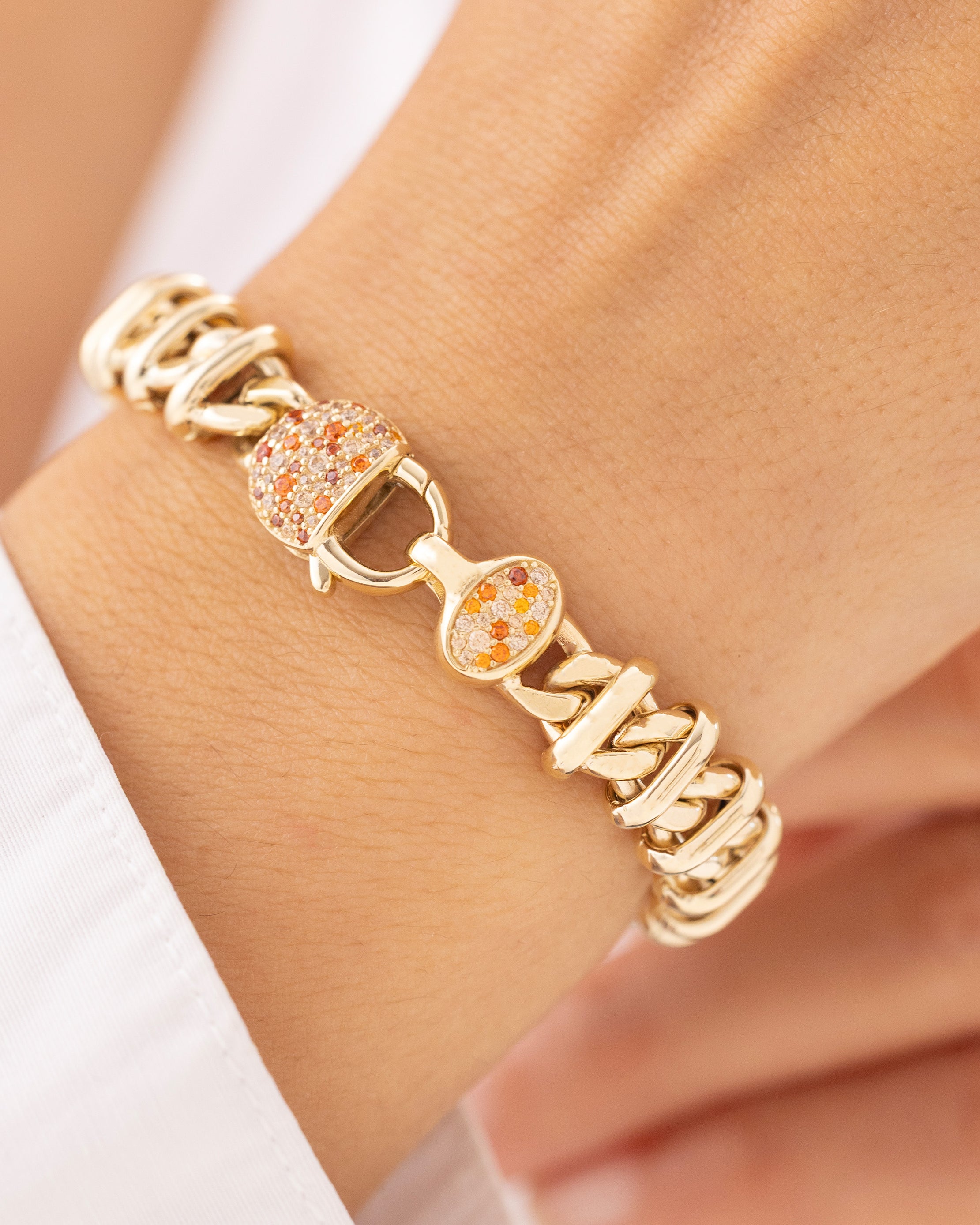 Cetaş Bir Dilek Tut Renkli Taşlı Kalın Zincir 14 Ayar Altın Bileklik