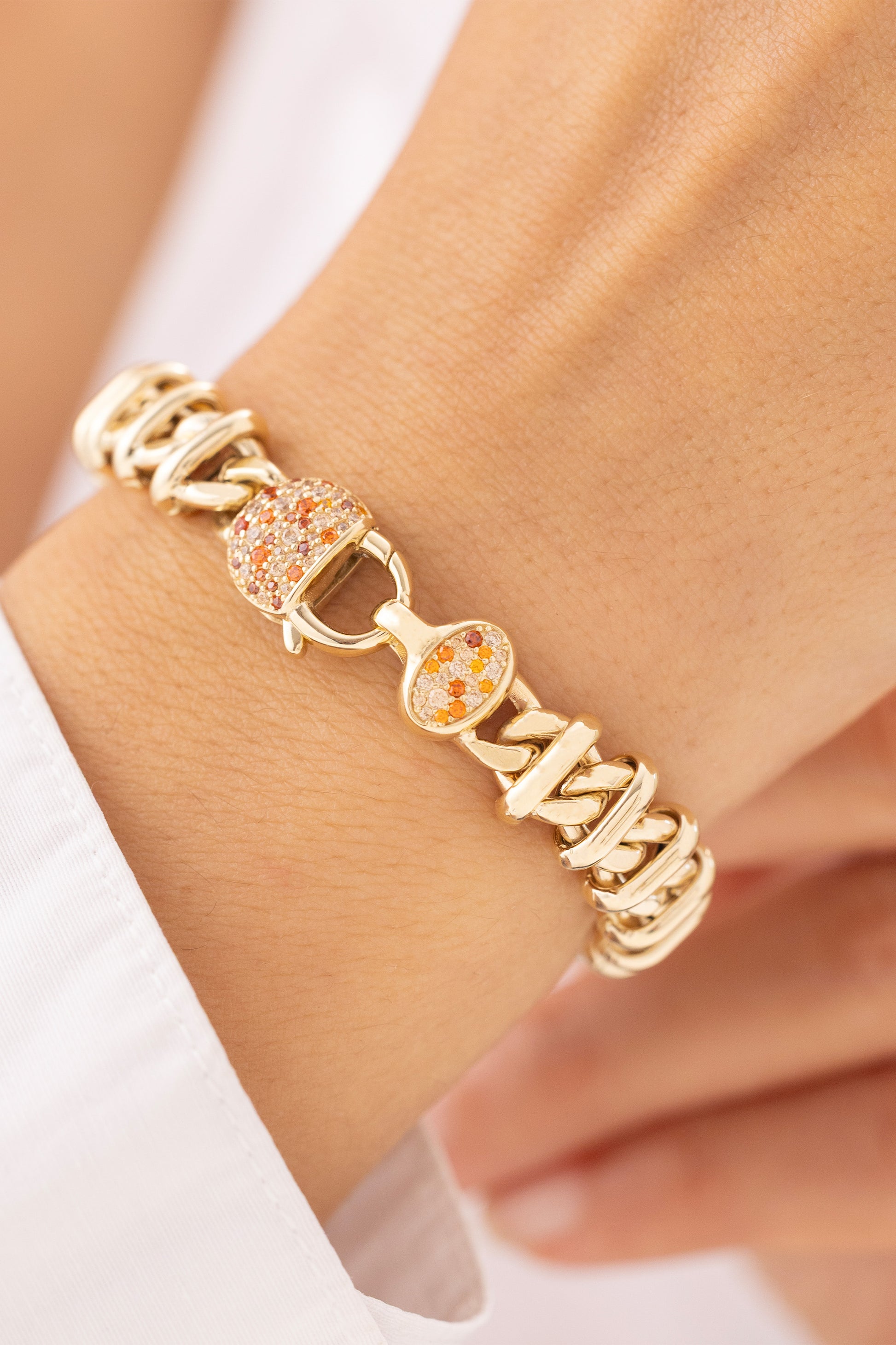 Cetaş Bir Dilek Tut Renkli Taşlı Kalın Zincir 14 Ayar Altın Bileklik