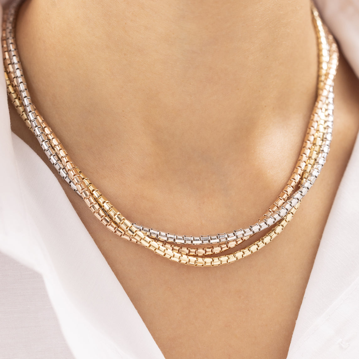 Cetaş Üç Renk 14 Ayar Altın Zincir Kolye