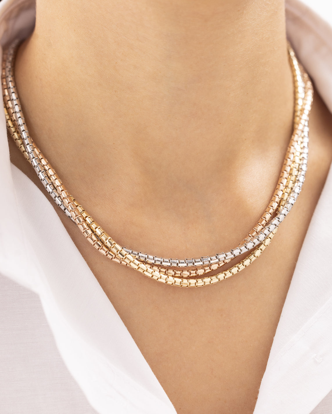 Cetaş Üç Renk 14 Ayar Altın Zincir Kolye