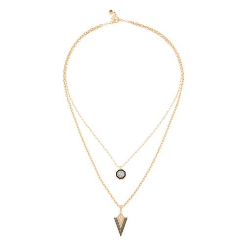 Çift Zincir Siyah Mineli Üçgen Kolye