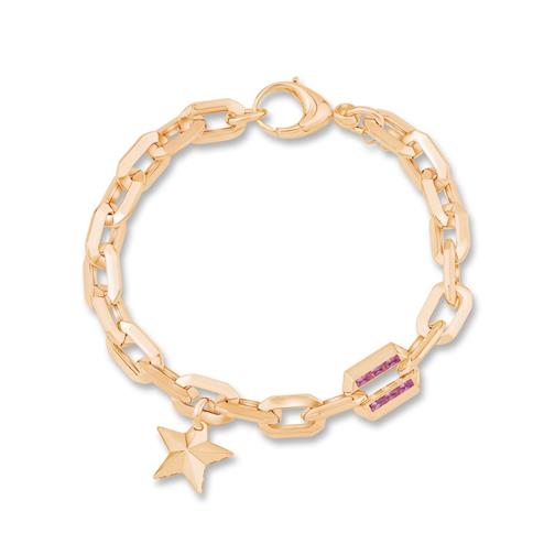 İtalyan Tasarım Pembe Taş Detaylı Yıldız Bileklik