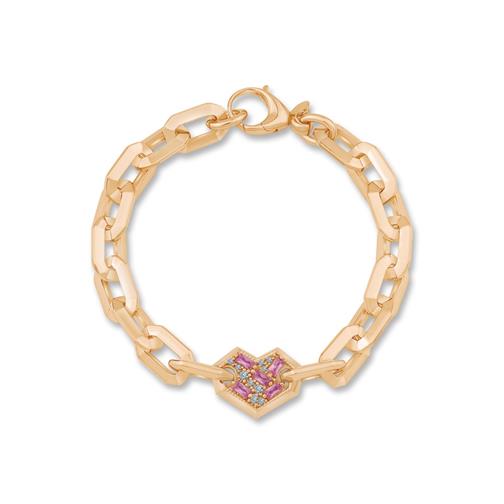 İtalyan Tasarım Pembe Taşlı Kalp Bileklik