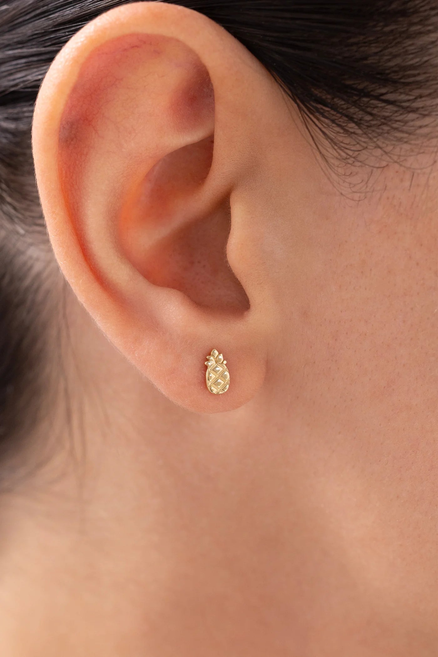 Minimal Ananas 14 Ayar Altın Küpe