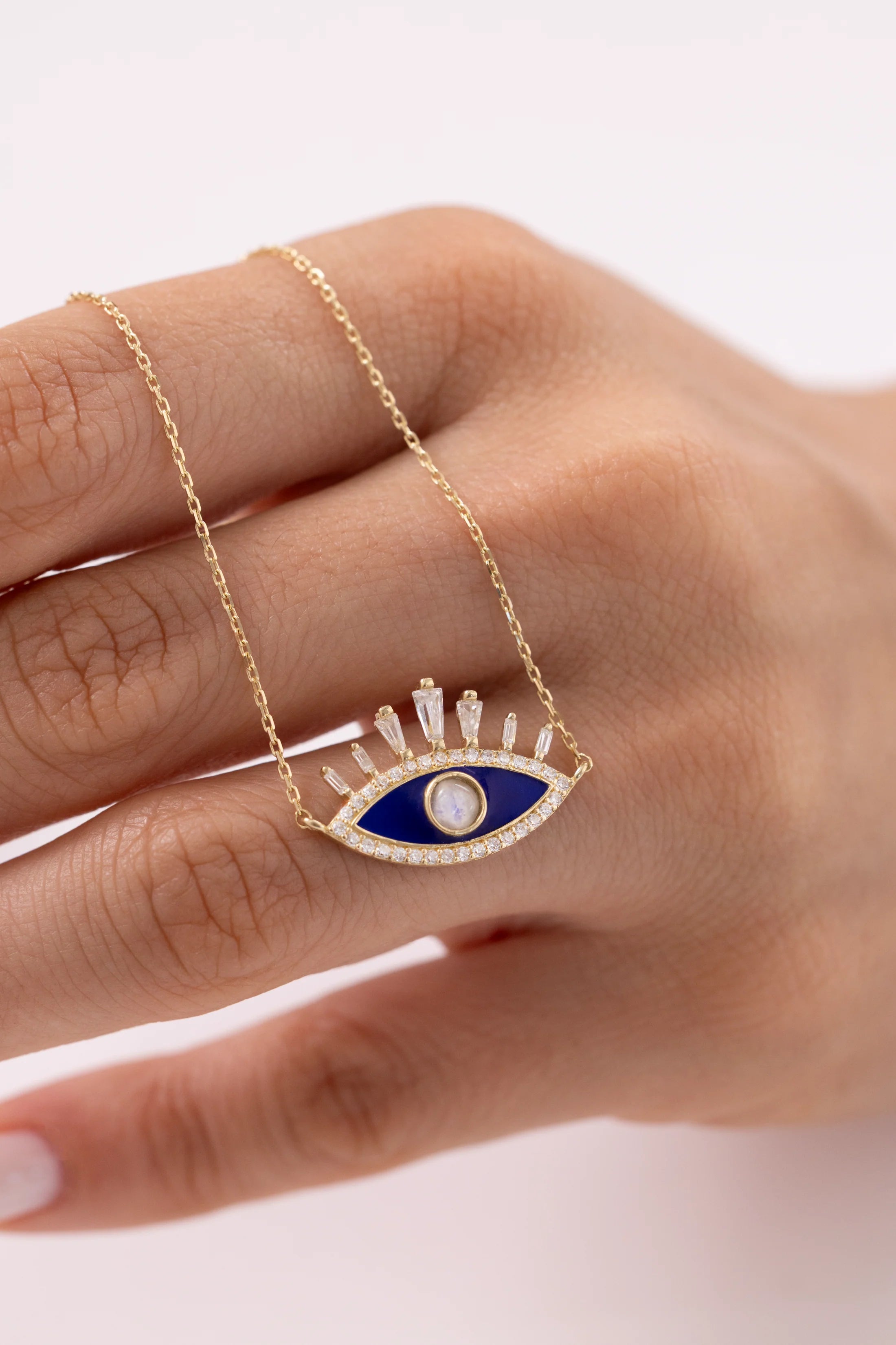 Mystic Eye İnci Taşlı Lacivert Nazar 14 Ayar Altın Kolye