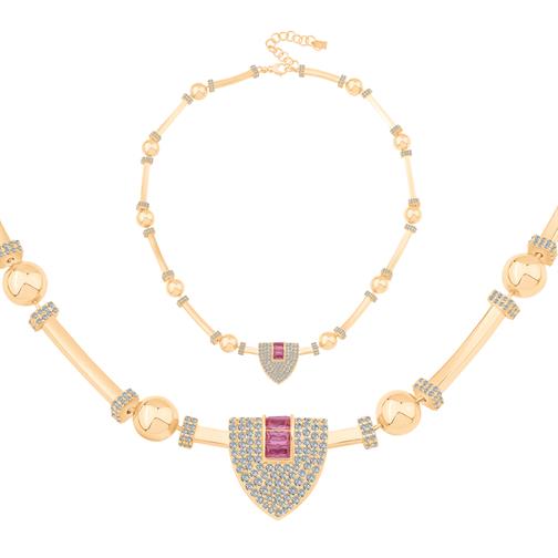 Pembe Baget Taşlı Silindir Kolye