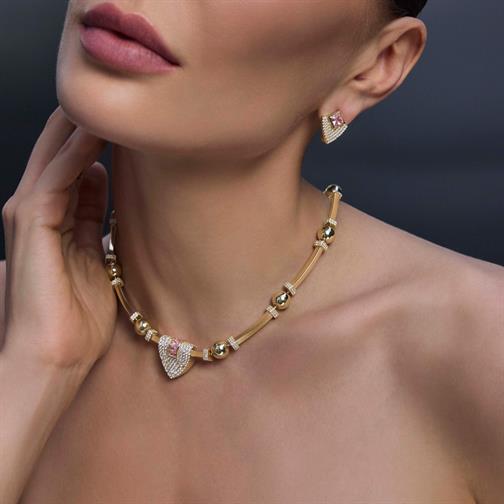 Pembe Baget Taşlı Silindir Kolye