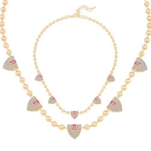 Pembe Taşlı Baget Silindir Kolye