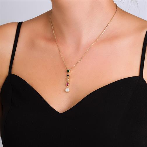 Renkli Taşlı Tasarım Kolye