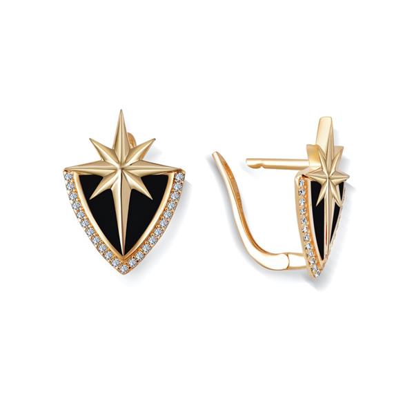 Siyah Mineli Kuzey Yıldızı Altın Küpe