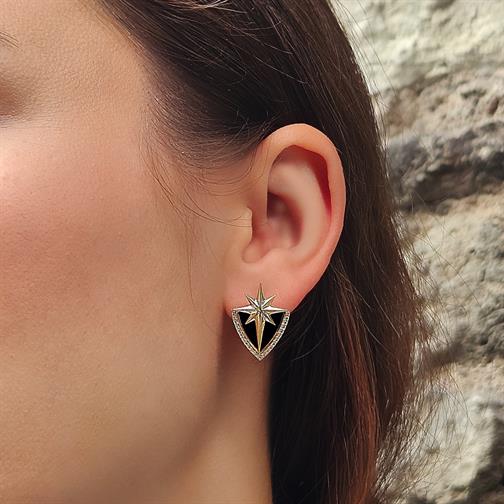 Siyah Mineli Kuzey Yıldızı Altın Küpe