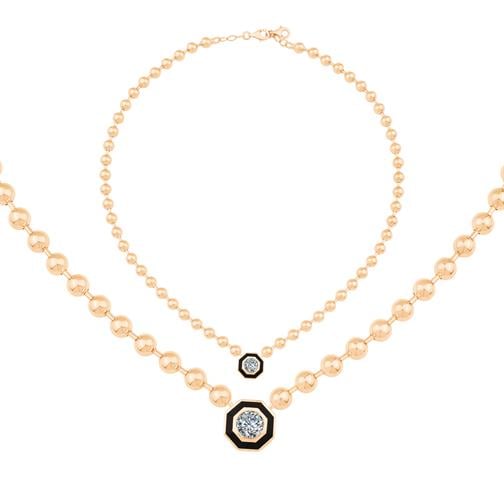 Siyah Mineli Taşlı Top Kolye