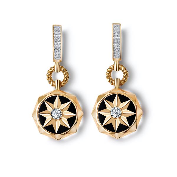 Siyah Mineli Yıldız Sallantılı Altın Küpe
