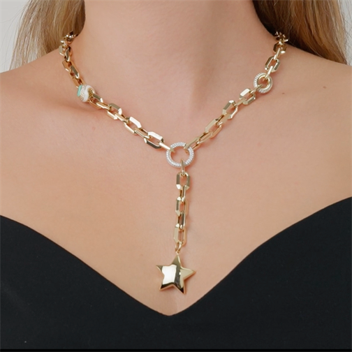 Taşlı Halka Yıldız Kolye