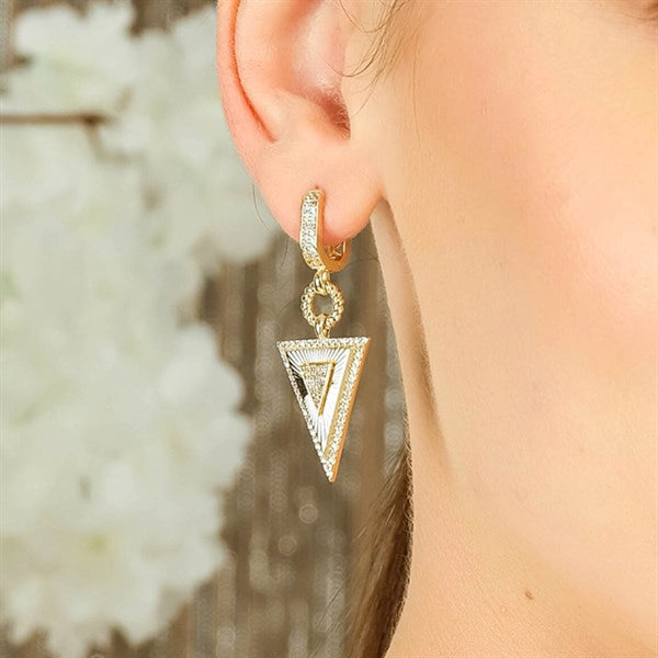 Taşlı Kalemli Üçgen Küpe