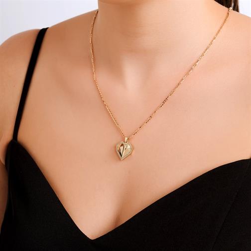 Taşlı Kalp Altın Kolye