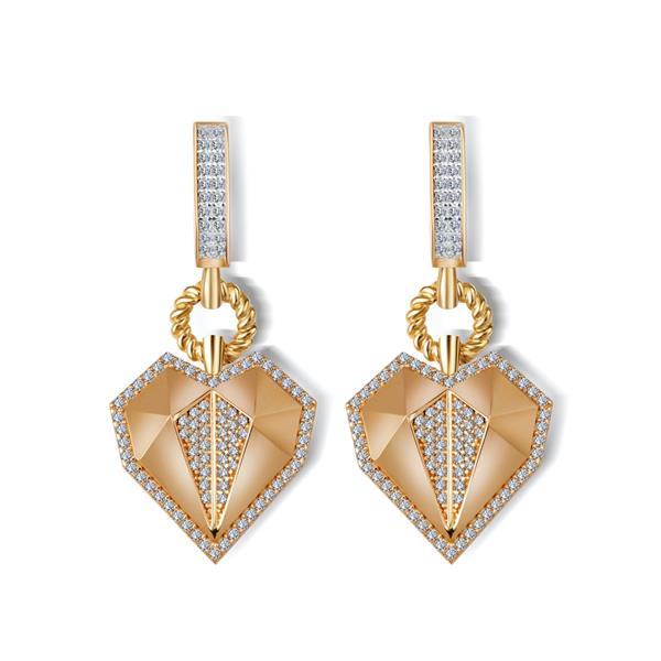 Taşlı Kalp Sallantılı Altın Küpe