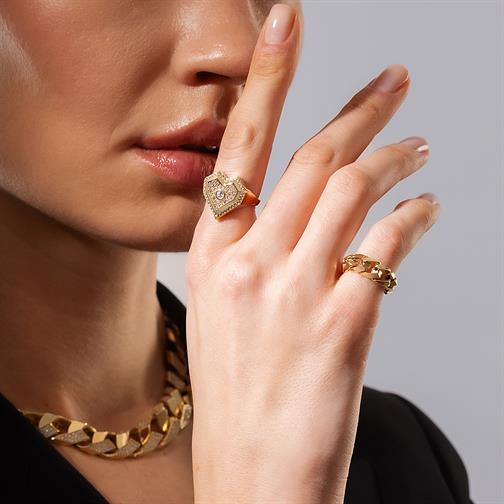 Taşlı Köşeli Kalp Yüzük