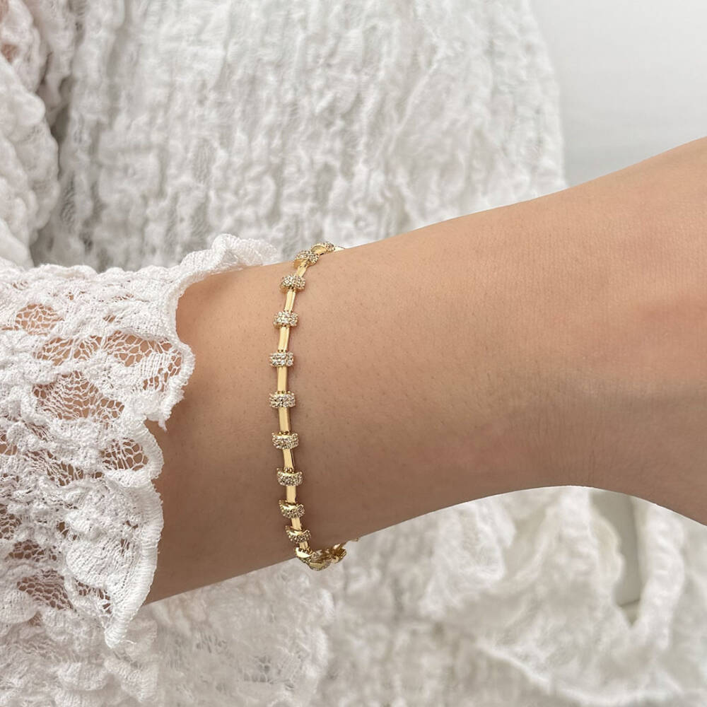 Taşlı Şerit 8 Ayar Altın Bileklik