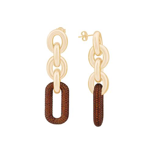 Turuncu Taşlı Zincir Küpe