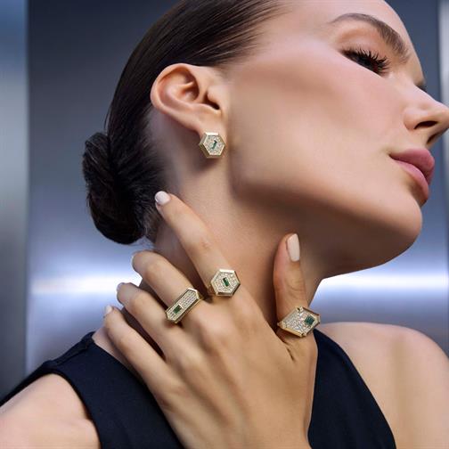 Yeşil Taşlı Altıgen Yüzük